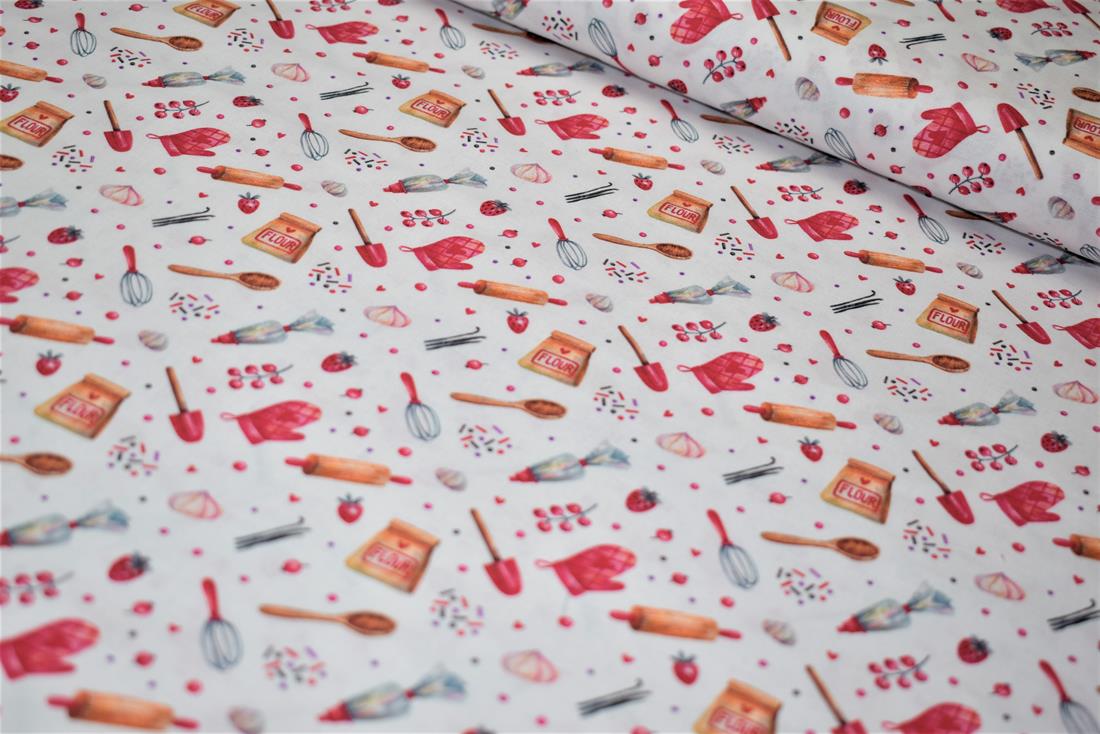White Bake Off Crafty Cottons Digitally Printed 100% Fabric