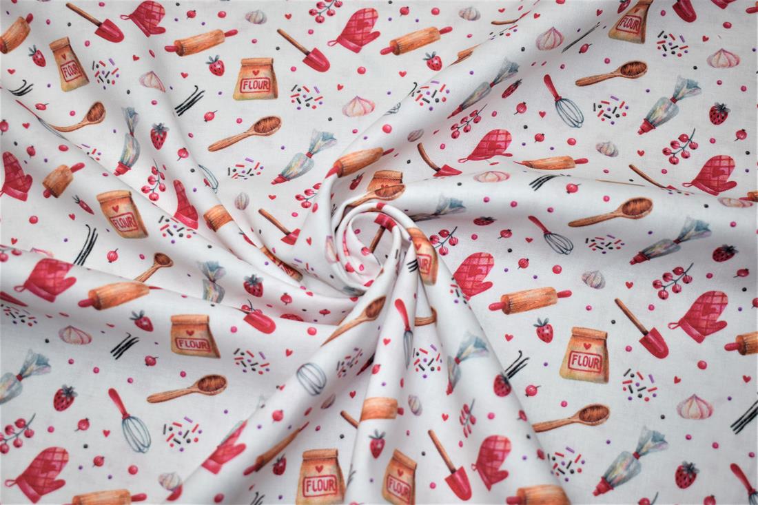 White Bake Off Crafty Cottons Digitally Printed 100% Fabric