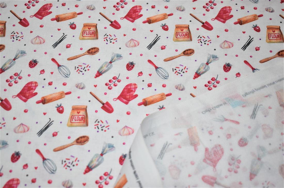 White Bake Off Crafty Cottons Digitally Printed 100% Fabric