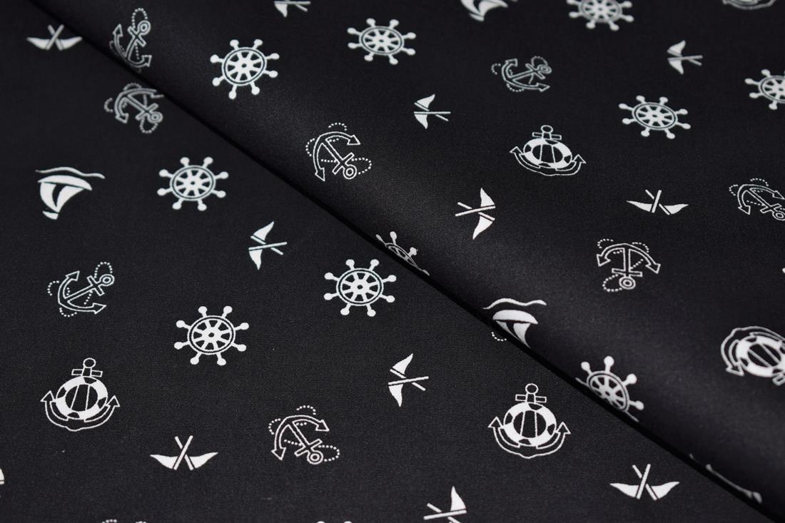 Black Sea Anchor Ship Flag Ocean Small Cotton Poplin Fabric