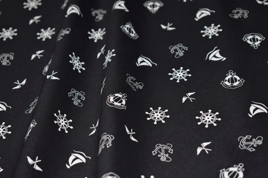 Black Sea Anchor Ship Flag Ocean Small Cotton Poplin Fabric