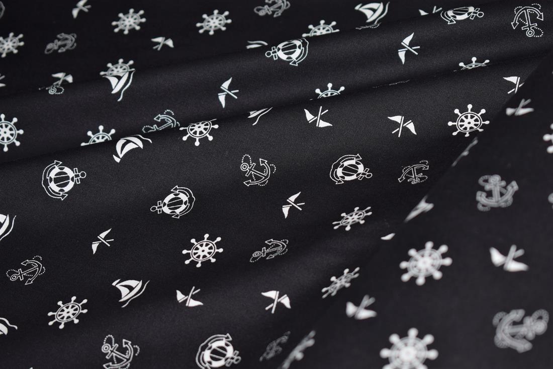 Black Sea Anchor Ship Flag Ocean Small Cotton Poplin Fabric