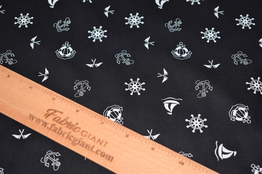 Black Sea Anchor Ship Flag Ocean Small Cotton Poplin Fabric
