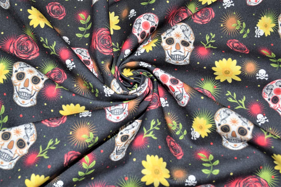 Black Sugar Skull Printed 100% Cotton Crafty Cottons Digitally