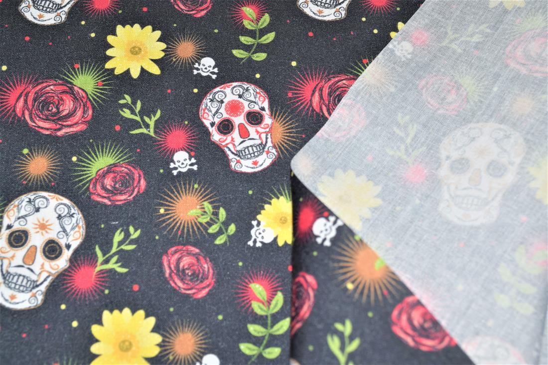 Black Sugar Skull Printed 100% Cotton Crafty Cottons Digitally
