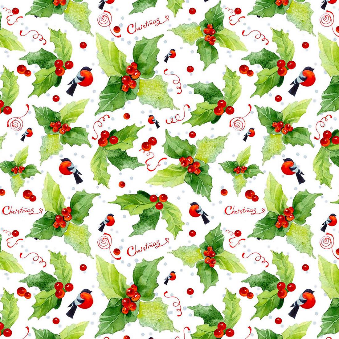 White Xmas Bull Finch CC484 This Fabric