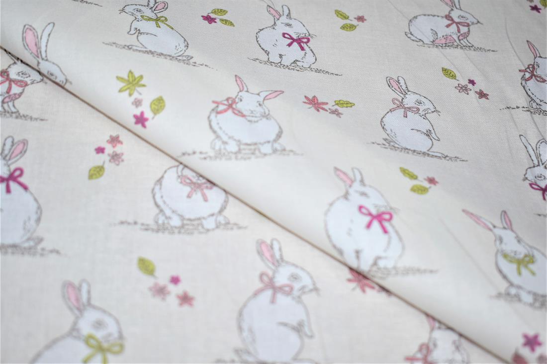 Woodland Bunnies Printed 100% Cotton, Bunny Fabric