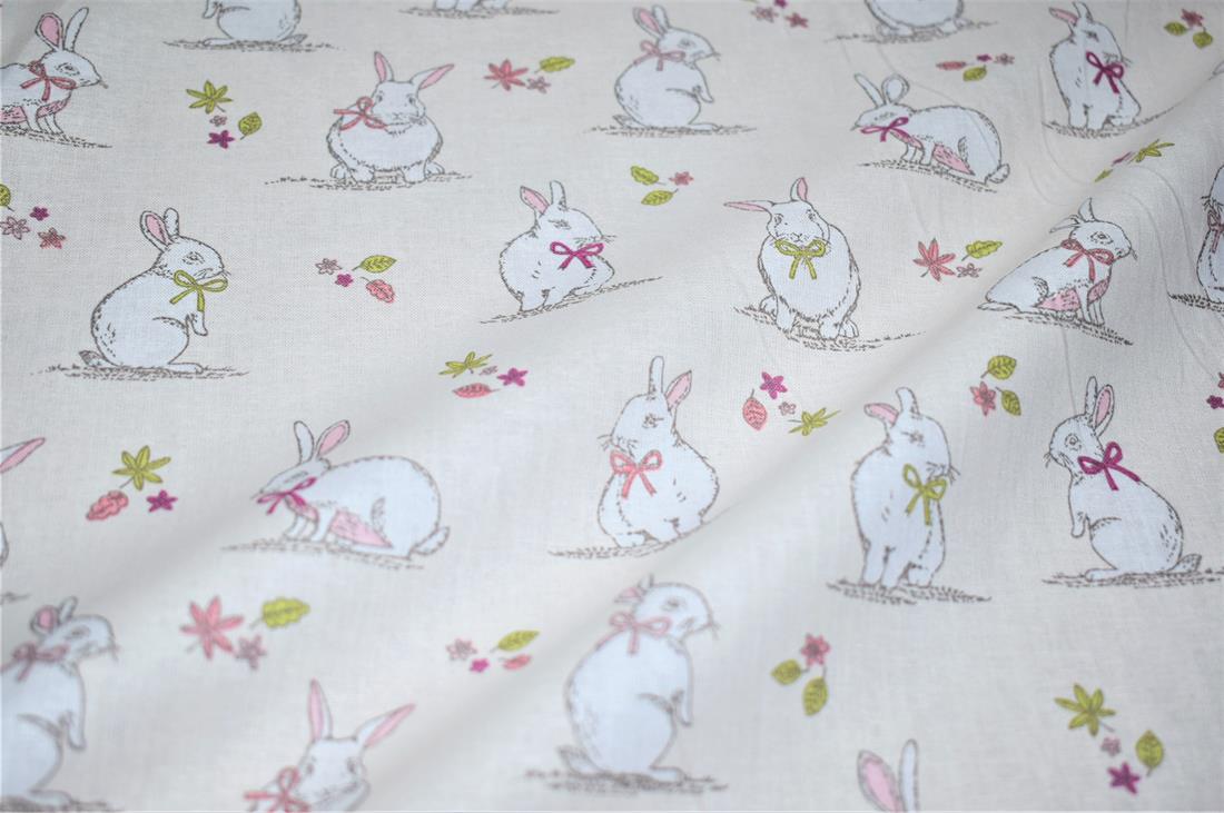 Woodland Bunnies Printed 100% Cotton, Bunny Fabric