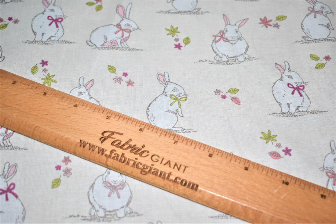 Woodland Bunnies Printed 100% Cotton, Bunny Fabric