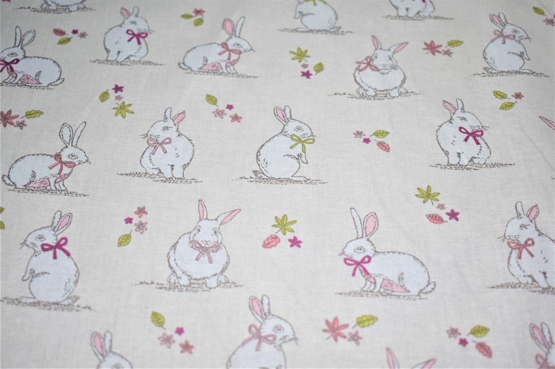 Woodland Bunnies Printed 100% Cotton, Bunny Fabric