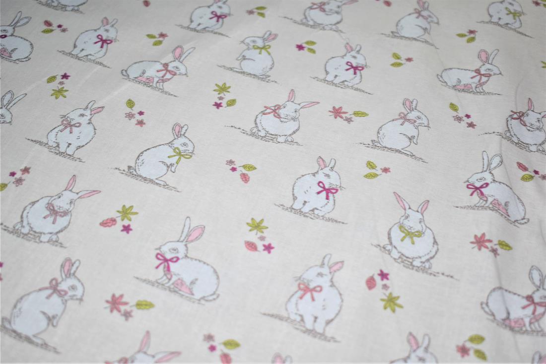 Woodland Bunnies Printed 100% Cotton, Bunny Fabric