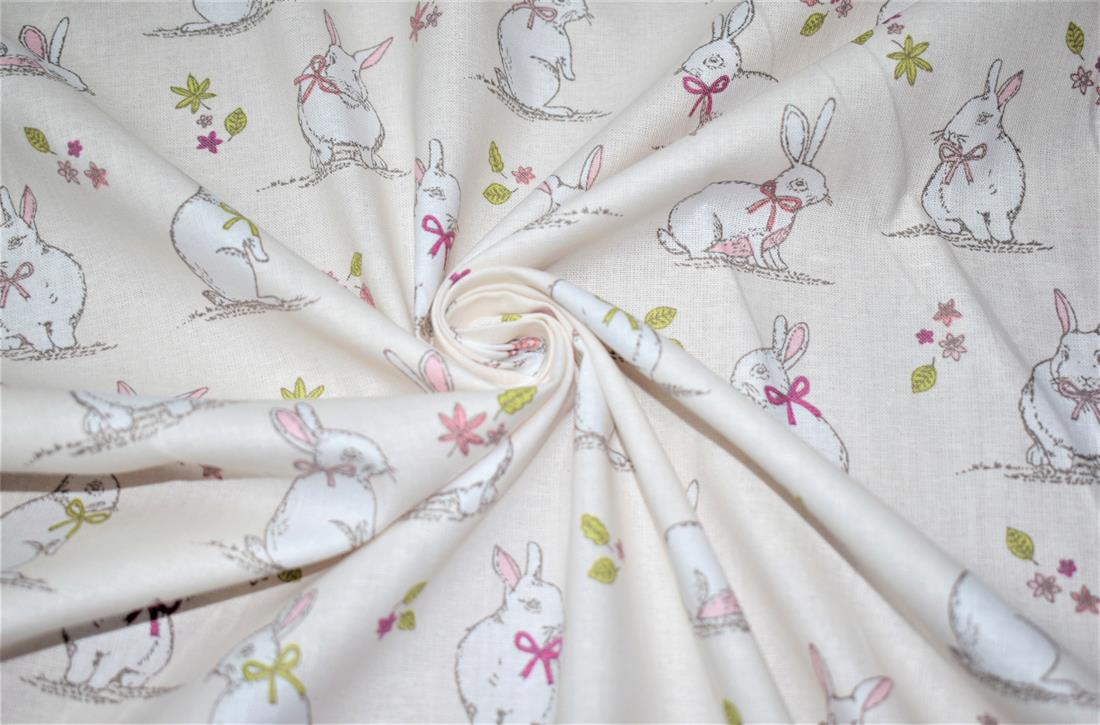 Woodland Bunnies Printed 100% Cotton, Bunny Fabric