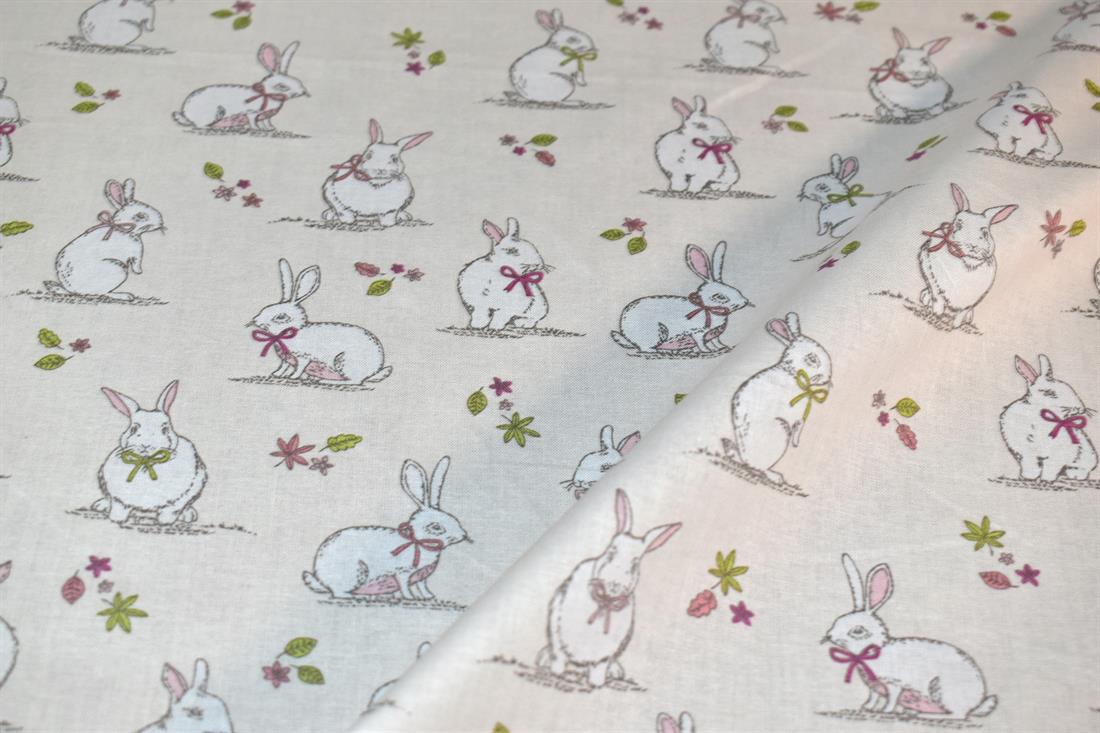 Woodland Bunnies Printed 100% Cotton, Bunny Fabric