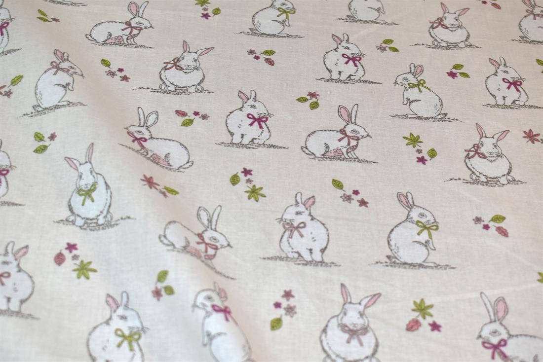 Woodland Bunnies Printed 100% Cotton, Bunny Fabric