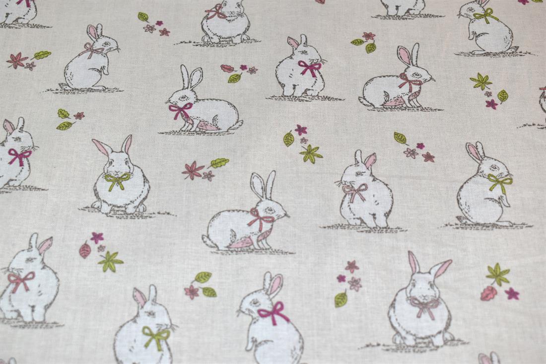Woodland Bunnies Printed 100% Cotton, Bunny Fabric