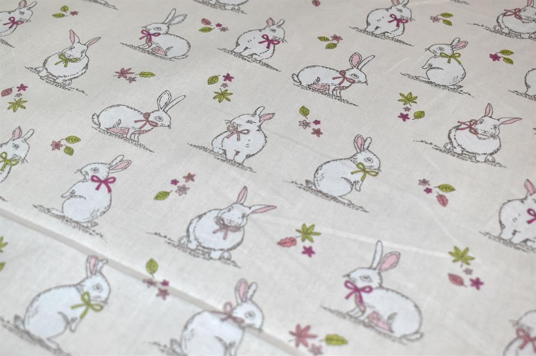 Woodland Bunnies Printed 100% Cotton, Bunny Fabric