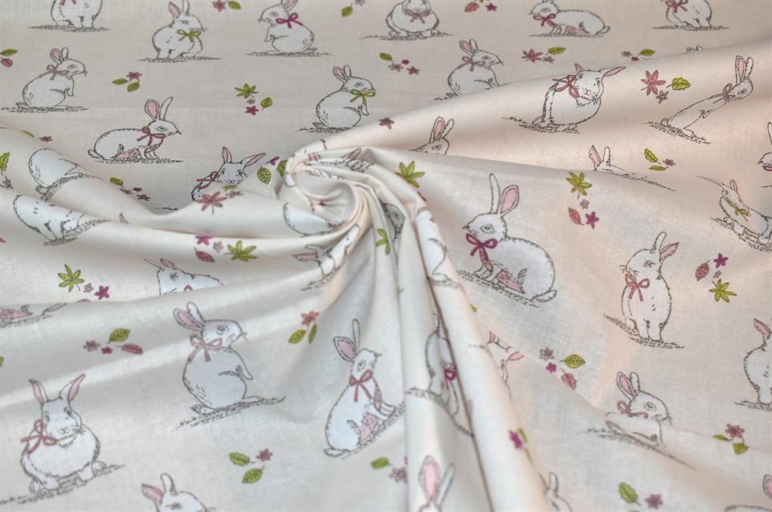 Woodland Bunnies Printed 100% Cotton, Bunny Fabric