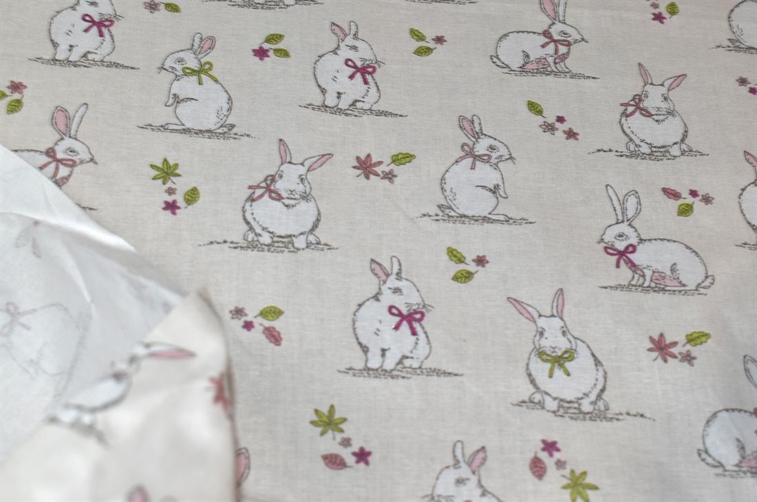 Woodland Bunnies Printed 100% Cotton, Bunny Fabric