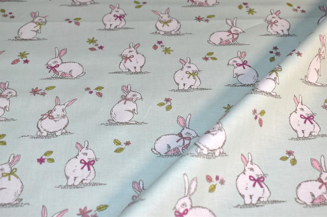 Woodland Bunnies Printed 100% Cotton, Bunny Fabric