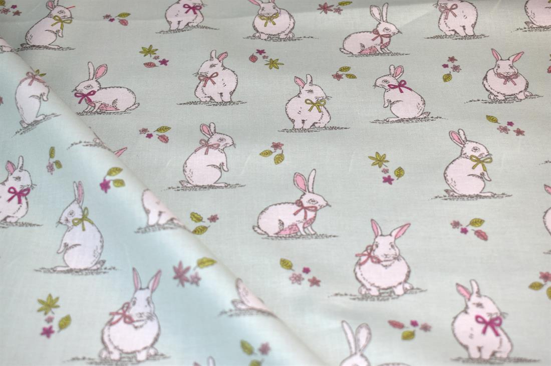 Woodland Bunnies Printed 100% Cotton, Bunny Fabric
