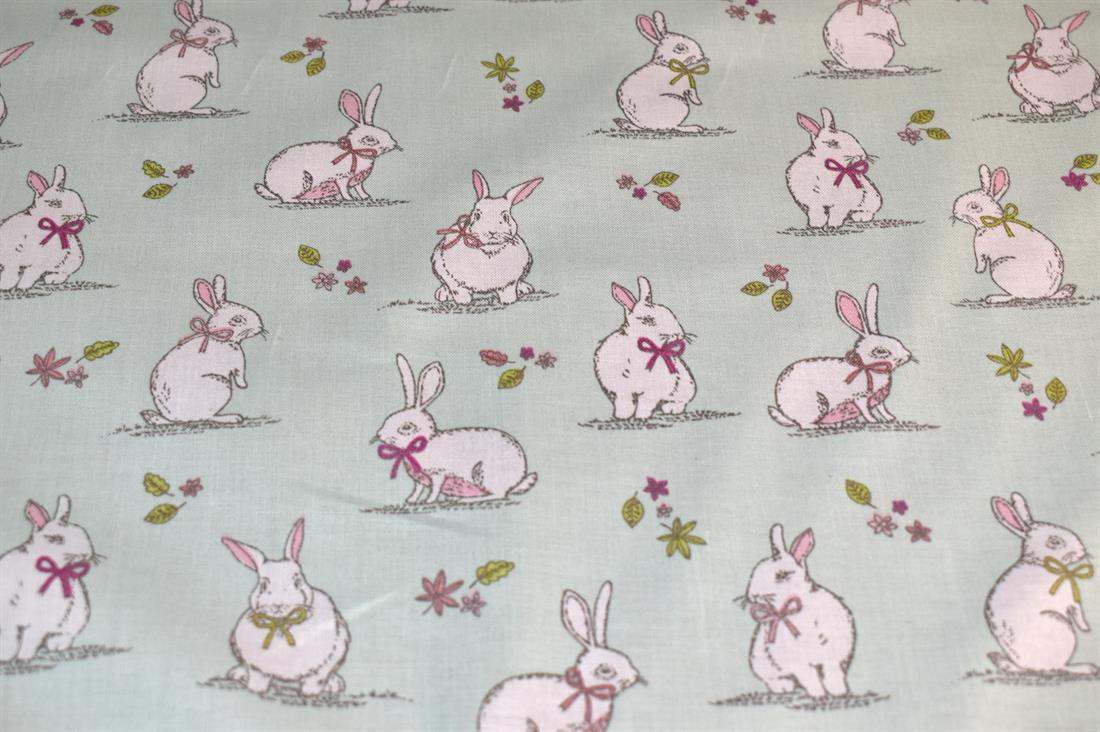 Woodland Bunnies Printed 100% Cotton, Bunny Fabric