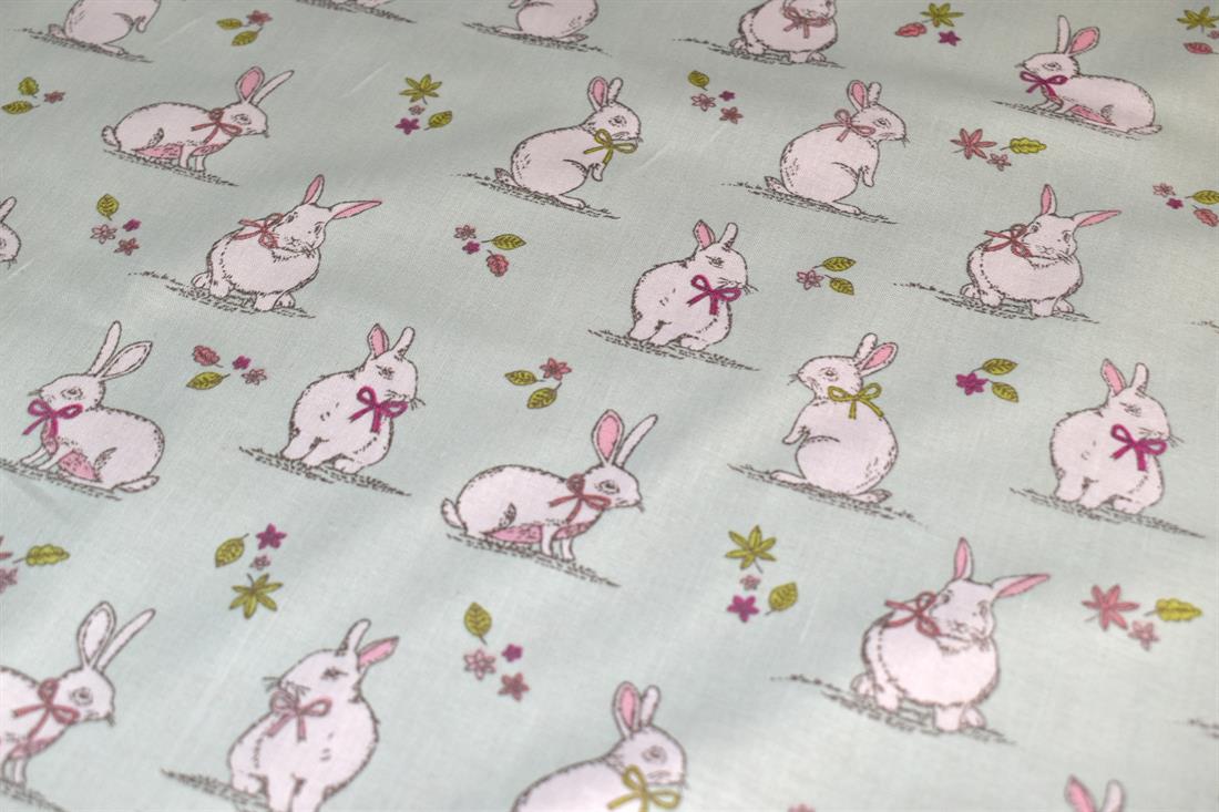 Woodland Bunnies Printed 100% Cotton, Bunny Fabric