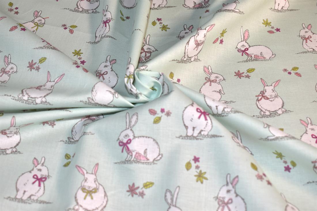 Woodland Bunnies Printed 100% Cotton, Bunny Fabric