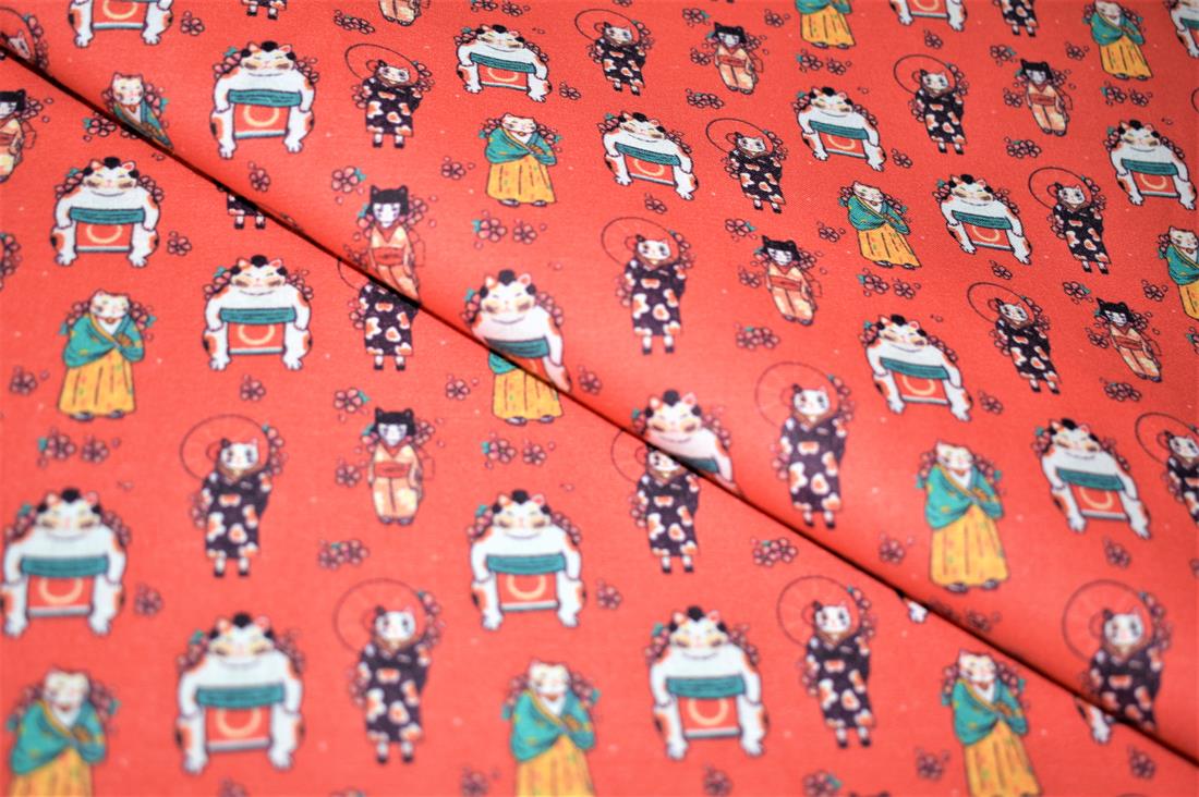 Red Printed 100% Cotton, Starts Fabric