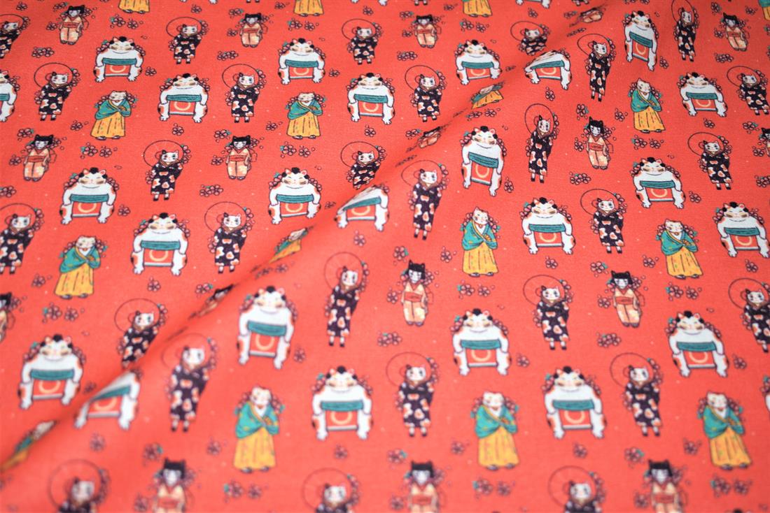 Red Printed 100% Cotton, Starts Fabric