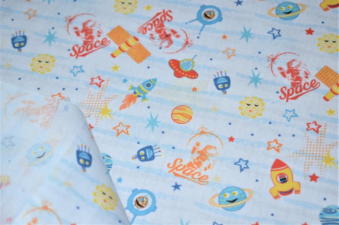 Sky Blue Printed 100% Cotton, Starts Fabric