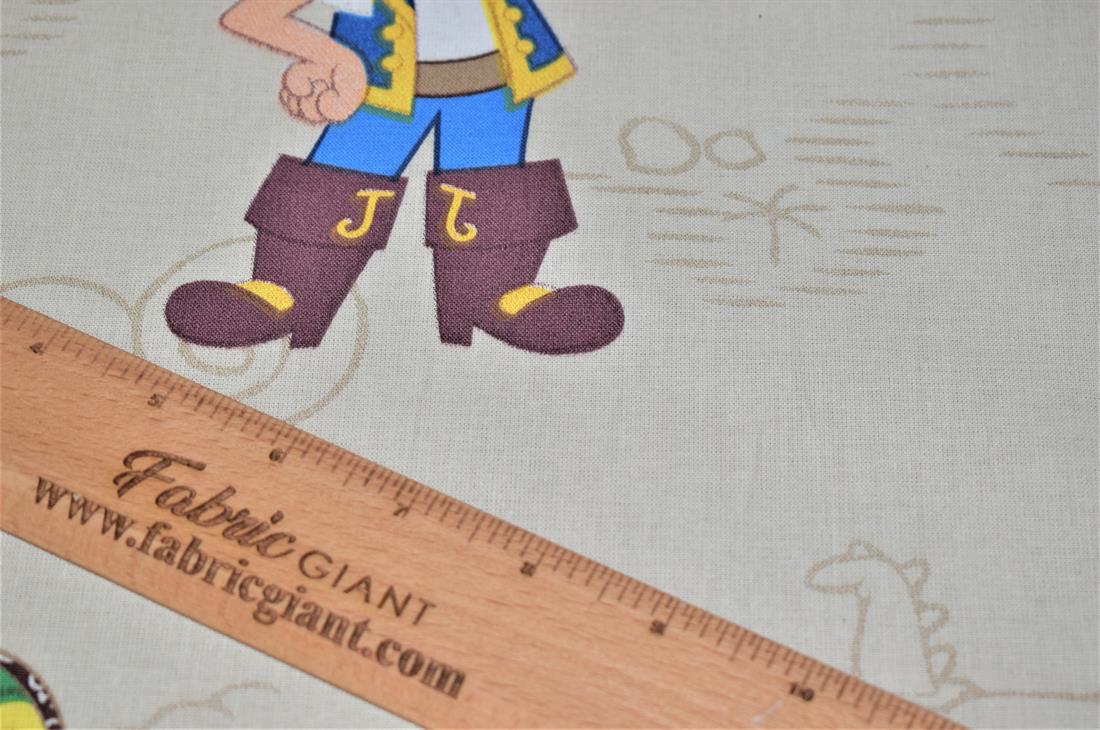 Cream Pirate Design Printed Cotton Fabric