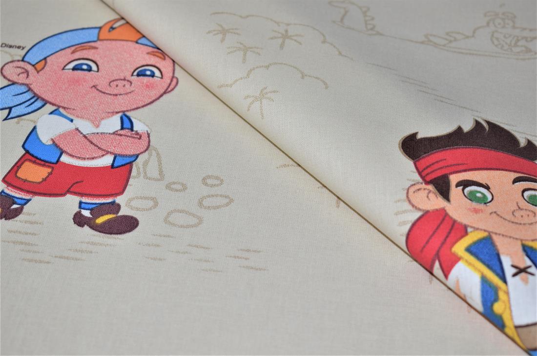 Cream Pirate Design Printed Cotton Fabric