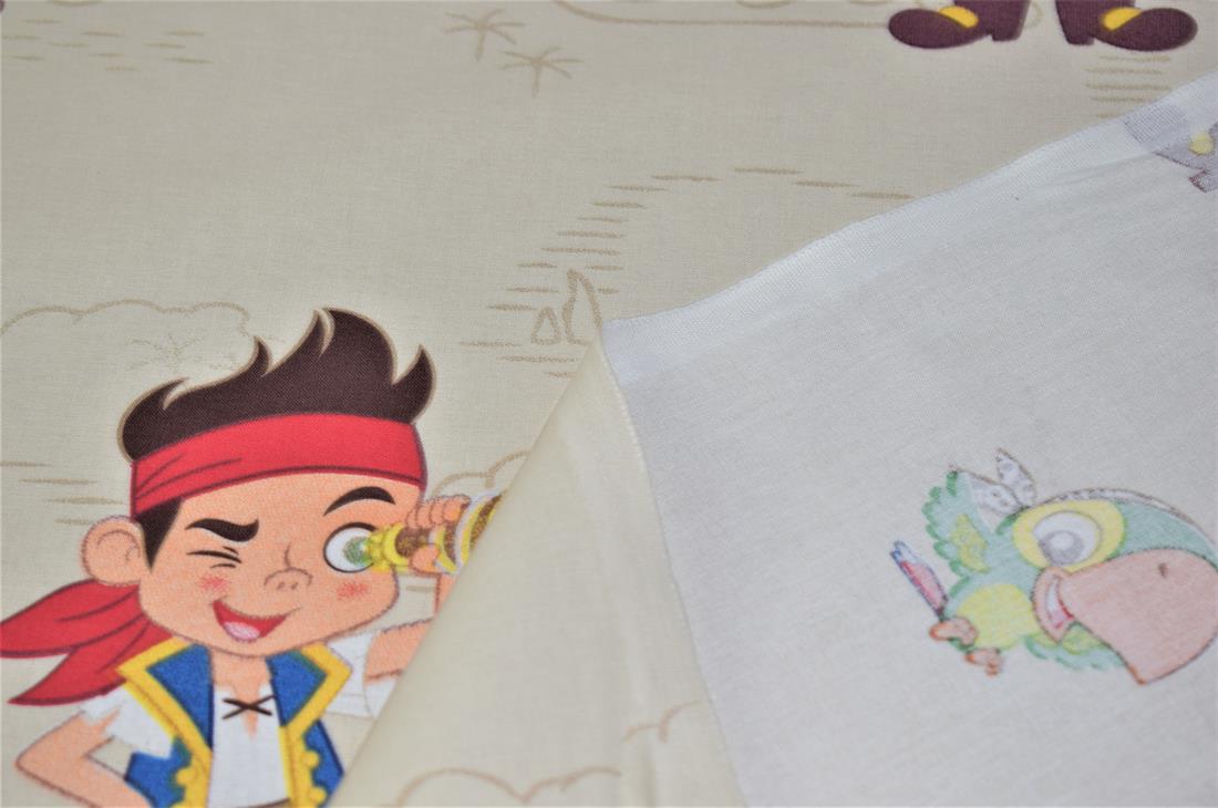 Cream Pirate Design Printed Cotton Fabric