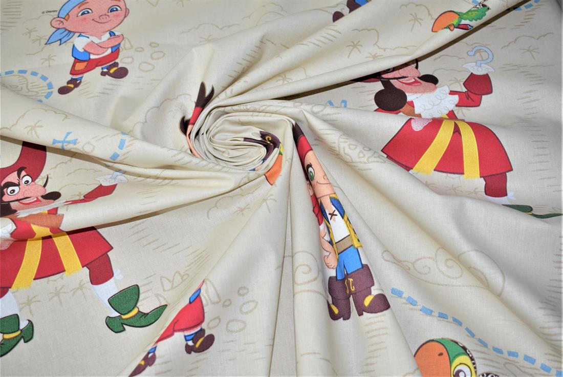 Cream Pirate Design Printed Cotton Fabric