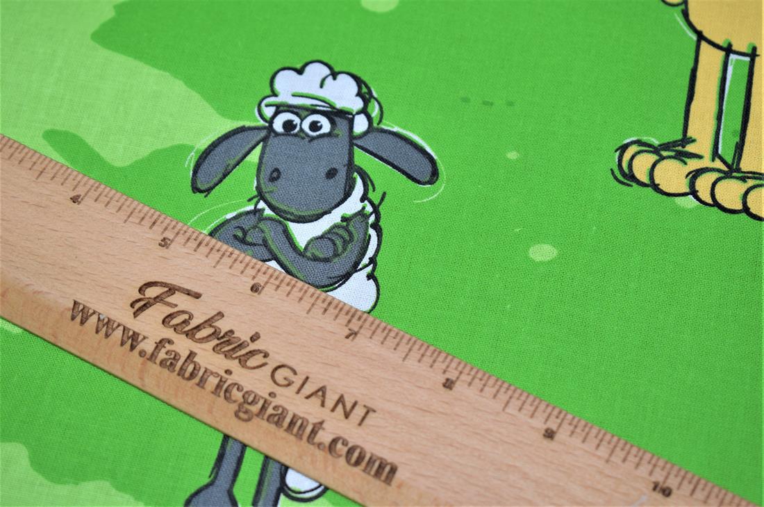 Green Shaun The Sheep Design Cotton Poplin Fabric