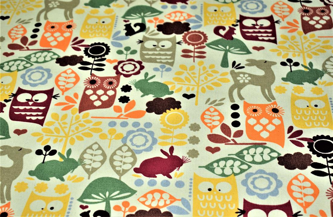 Yellow Owl Printed Design Canvas Fabric