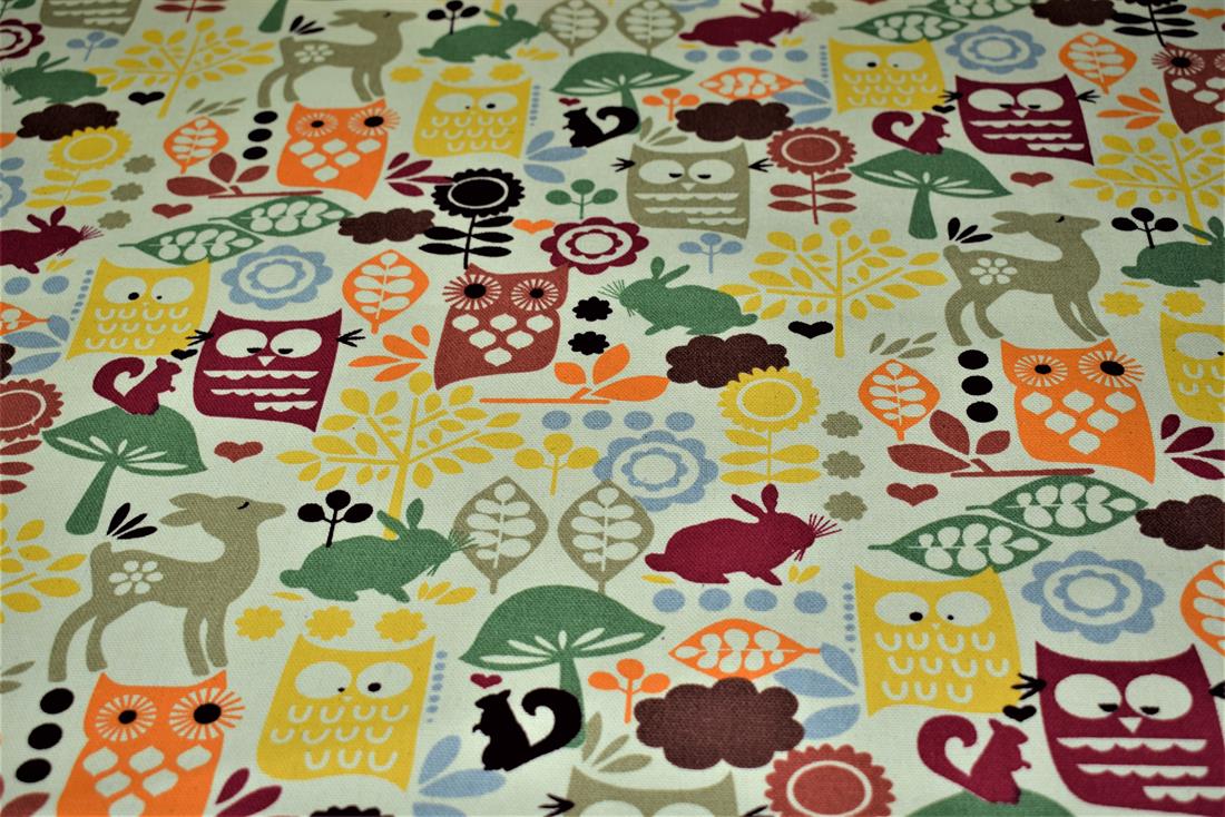 Yellow Owl Printed Design Canvas Fabric