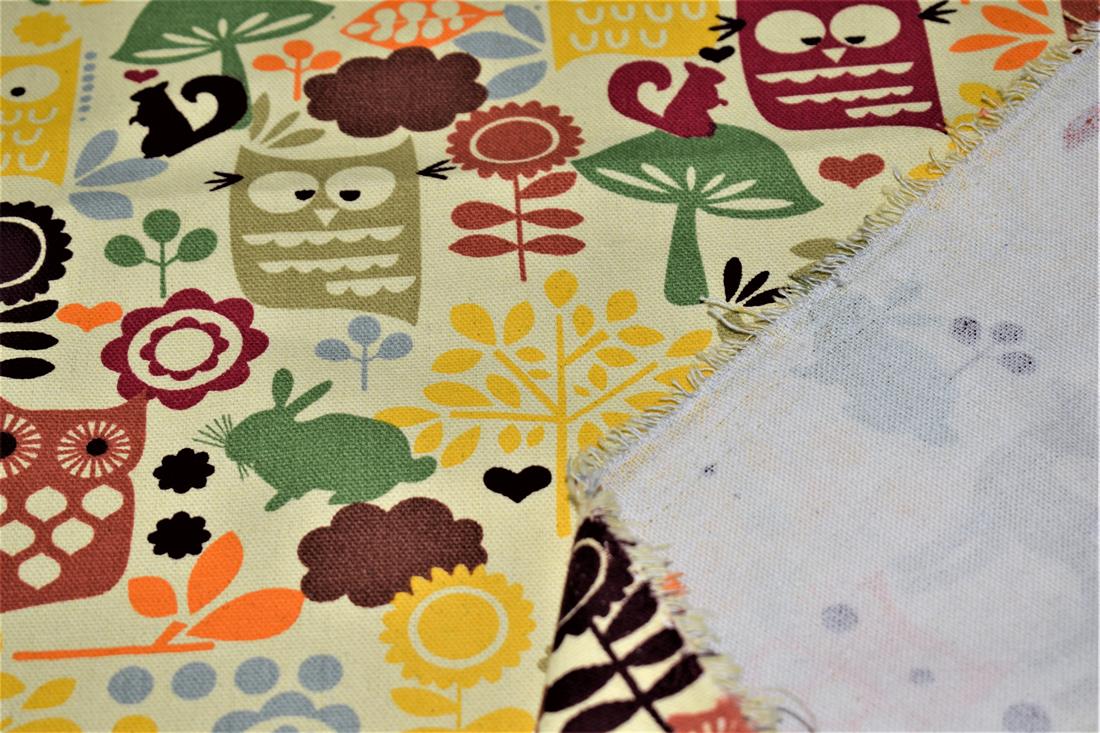 Yellow Owl Printed Design Canvas Fabric