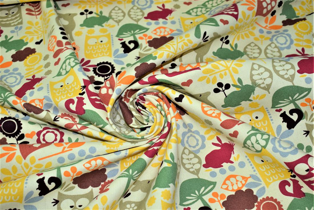 Yellow Owl Printed Design Canvas Fabric