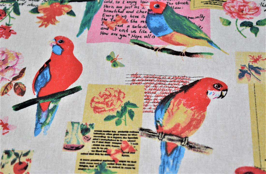 White Parrot Printed Design 100% Cotton Canvas