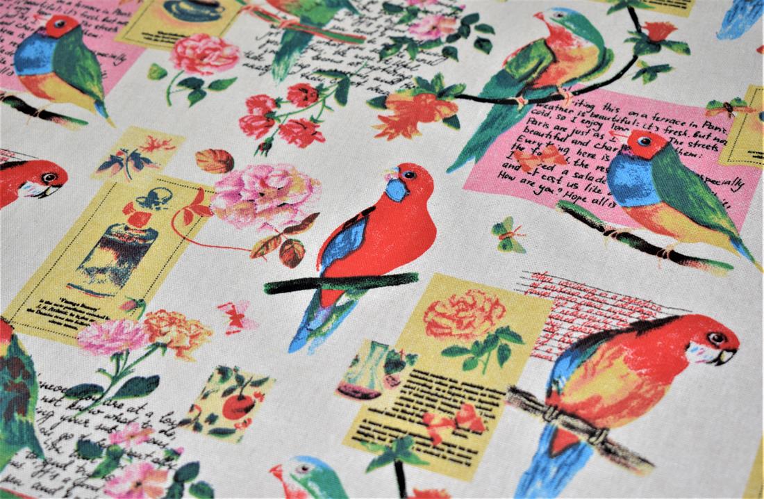 White Parrot Printed Design 100% Cotton Canvas