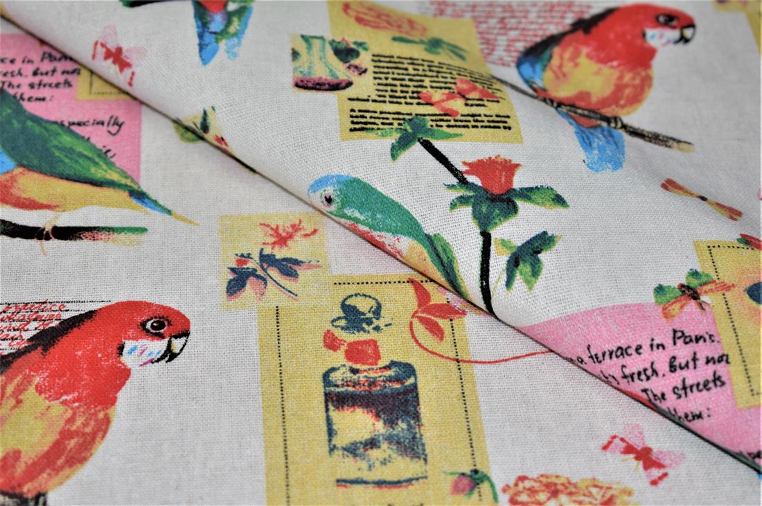 White Parrot Printed Design 100% Cotton Canvas