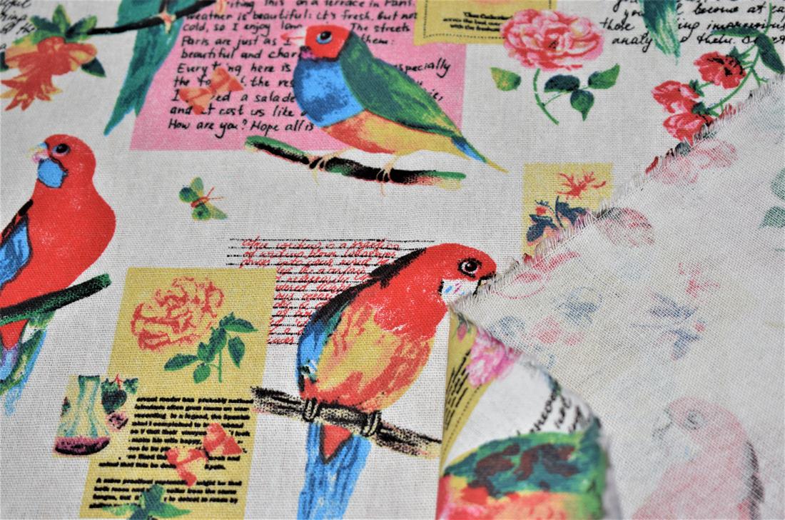 White Parrot Printed Design 100% Cotton Canvas