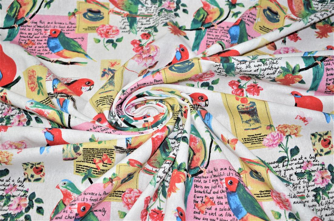 White Parrot Printed Design 100% Cotton Canvas
