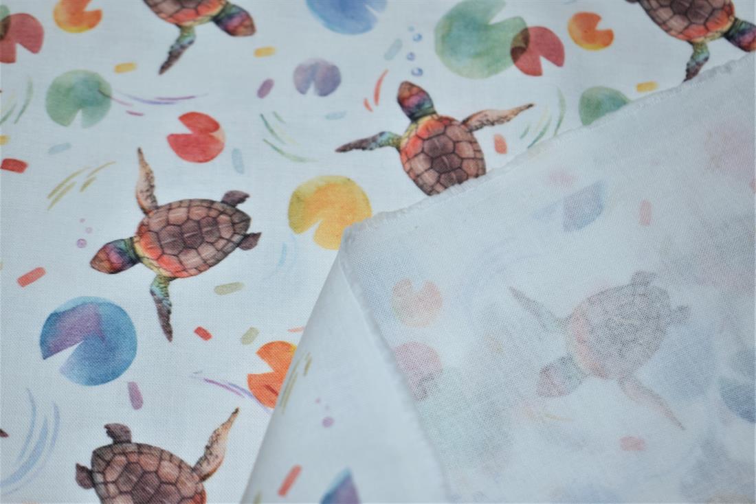 White Digital Printed 100% Cotton, Merboys Design Fabric