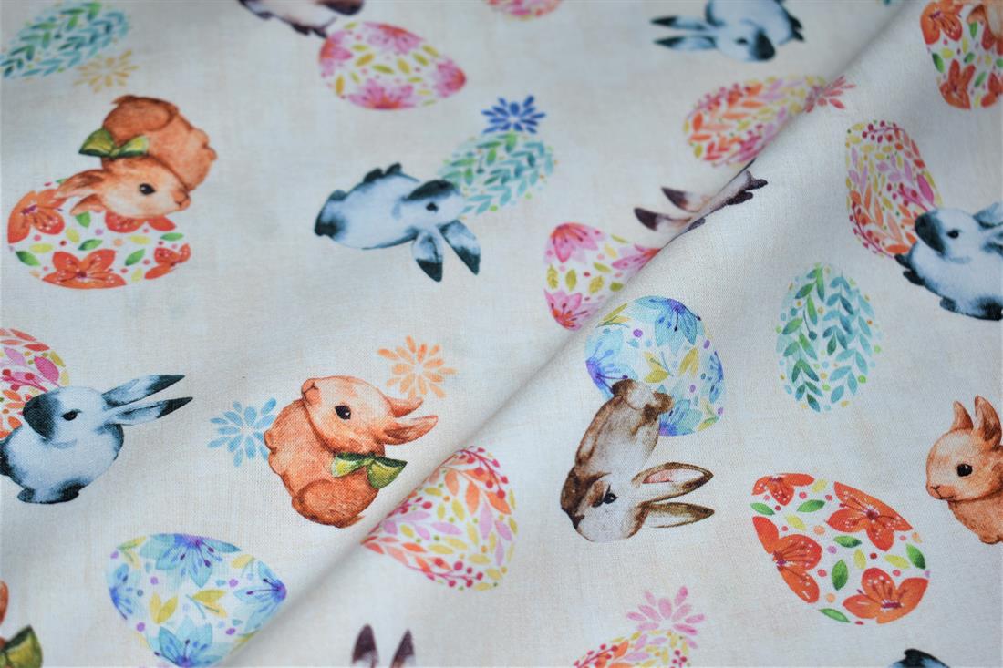 Cream Digital Printed 100% Cotton, Merboys Design Fabric