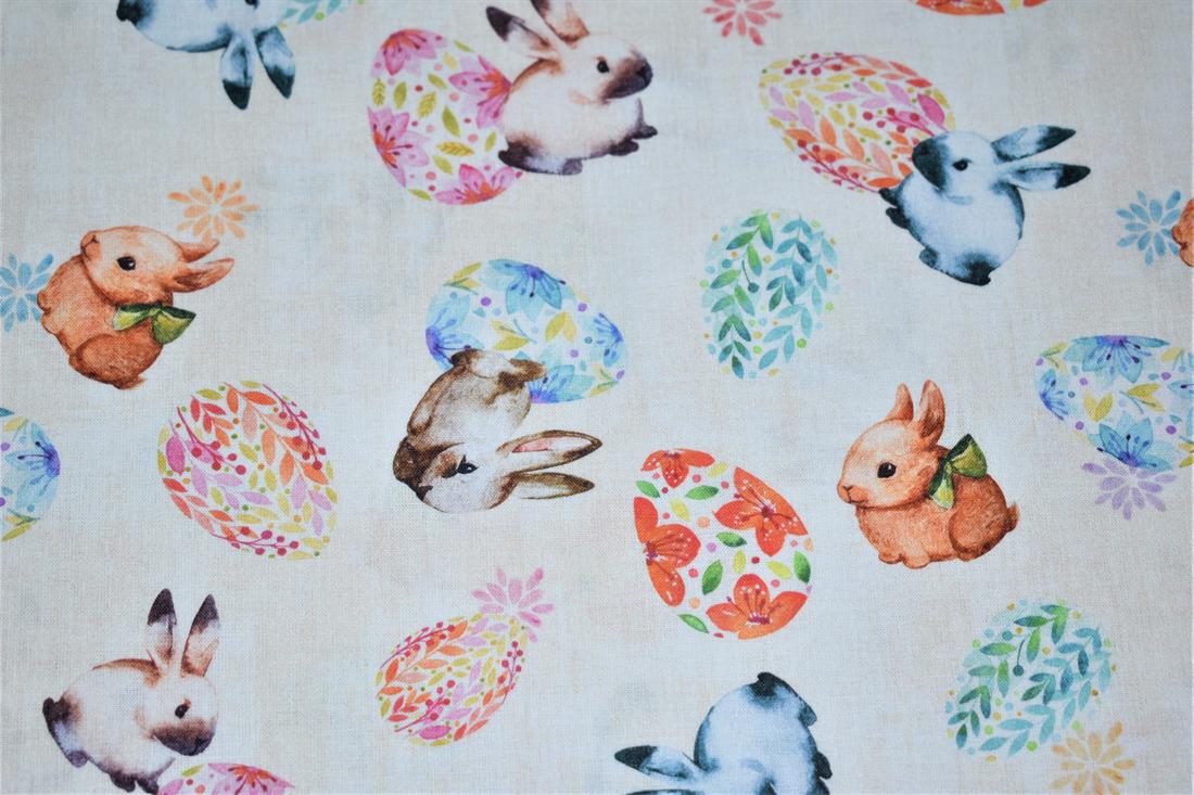 Cream Digital Printed 100% Cotton, Merboys Design Fabric