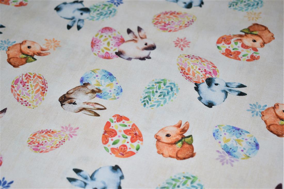 Cream Digital Printed 100% Cotton, Merboys Design Fabric