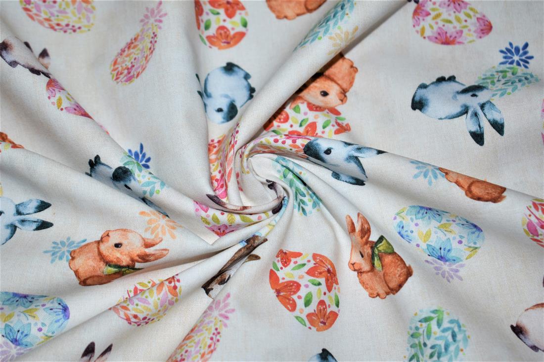 Cream Digital Printed 100% Cotton, Merboys Design Fabric