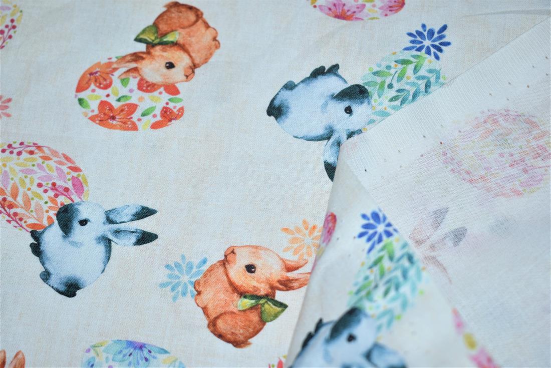 Cream Digital Printed 100% Cotton, Merboys Design Fabric